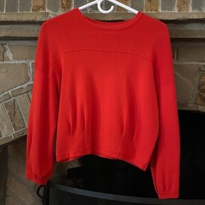 Orange Crewneck Sweater 3/4 Sleeve Slightly Cropped Light Knit Sweater